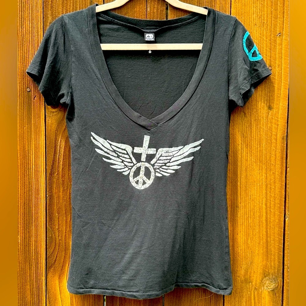 Alternative Apparel Black Tee with Gray and Blue Accents